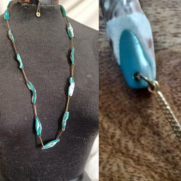 Vntg PAUA Turquoise ABALONE SHELL Chain Necklace - Picture 1 of 2